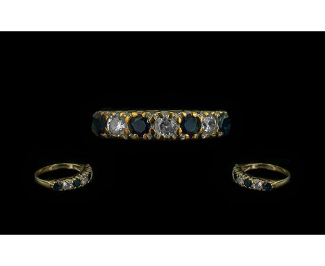 Ladies Attractive 9ct Gold Sapphire and Diamond Set Ring, full hallmark to shank; ring size M, weight 1.8g