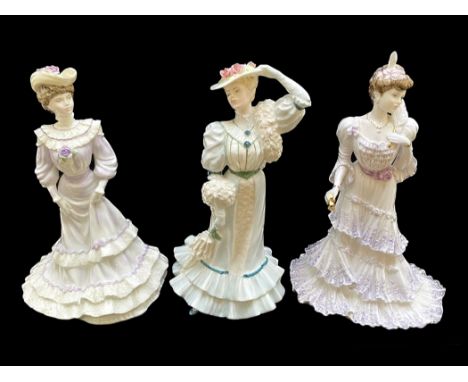 Three Coalport Limited Edition 'Golden Age' Figures, comprising Louisa at Ascot, No.1962/12500, designer Elizabeth Woodhouse,