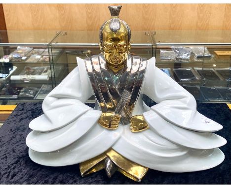 Oriental Porcelain Buddha, in white gloss with gilt finish.  Decorative item, 18'' tall x 22'' wide.