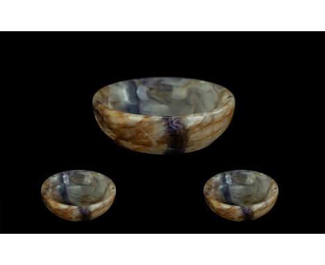 Blue John Gems Stone Bowl, made from Winnats one vein Blue John, with certificates stating item belonged to a private collect