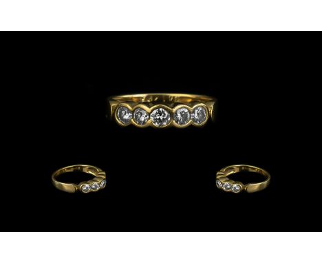 18ct Gold Diamond Ring, Five Round Modern Brilliant Cut Diamonds In A Rubover Setting, Fully Hallmarked, Ring Size L