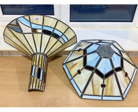 Art Deco Style Uplighter Wall Light in Cream and Gold with Mirror Effect panels, fan shape on column base, approx 16'' long a