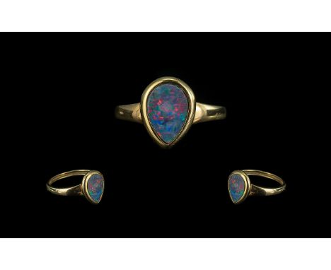 18ct Gold Pear Shaped Opal Set Ring, the Opal of good colours.  Est. weight 1.00 ct.  Ring size N.  Weight 2.2 grams.  Shank 