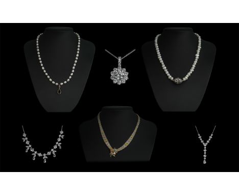 Superb Collection of High End Quality Costume Jewellery, Includes Pearl Necklace + Pearl Elasticated Bracelet, Pearls with Re
