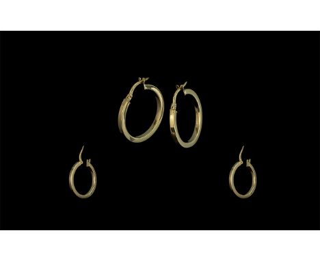 Ladies Pair of 9ct Gold Hoop Earrings By Goldsmiths Jewellers. In As New Condition, With Goldsmiths Box &amp; Outer Box. Weig