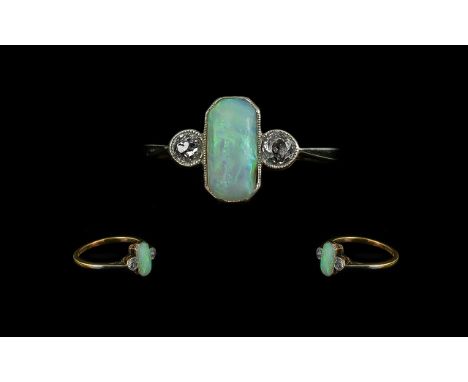 Art Nouveau Period 18ct Gold & Platinum  Opal & Diamond Set Ring.  Full hallmark to interior of shank.  Ring size O.  Weight 