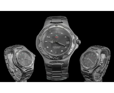Tag Heuer Gent's Professional Stainless Steel Wrist Watch, water resistant to 600 feet, black dial, quartz movement, Just- da