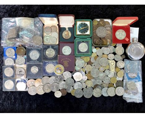 Box of Assorted Coins, including George V Half-Crowns, Silver Jubilee Crowns, assorted coppers, three pence pieces, Festival 