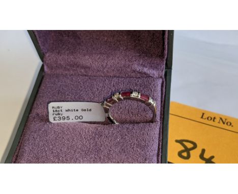 18ct white gold diamond &amp; ruby ring. RRP £395We have used a ring sizer mandrel to determine the inside diameter in mm of 