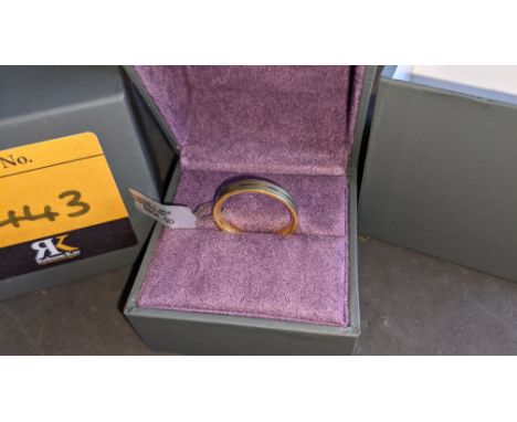 Titanium &amp; 18ct yellow gold striped ring RRP £504We have used a ring sizer mandrel to determine the inside diameter in mm