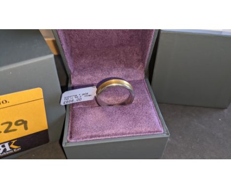 Titanium &amp; 18ct yellow gold ring RRP £666We have used a ring sizer mandrel to determine the inside diameter in mm of this