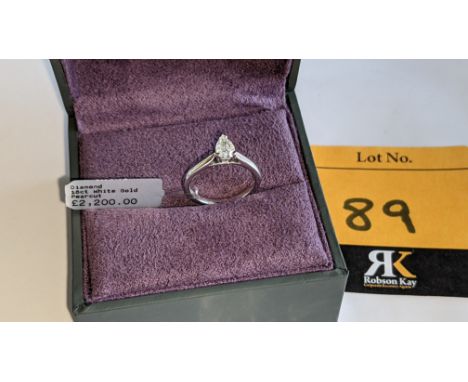 18ct white gold &amp; diamond ring with 0.50ct pear shaped diamond. RRP £2,200We have used a ring sizer mandrel to determine 