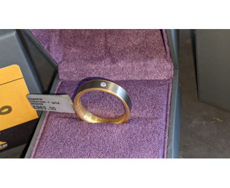 Titanium &amp; 18ct yellow gold ring with diamond RRP £983We have used a ring sizer mandrel to determine the inside diameter 