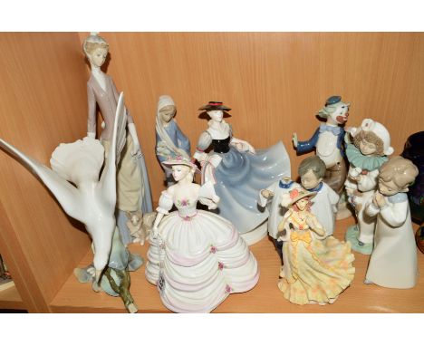 A GROUP OF VARIOUS FIGURES, to include Coalport 'Southern Belle' and 'After Dark' (arm loose), Lladro 'Dove' (broken tail), L
