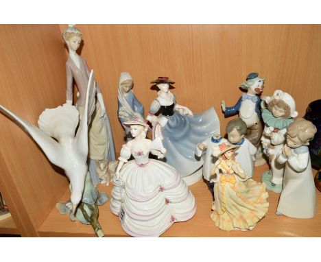 A GROUP OF VARIOUS FIGURES, to include Coalport 'Southern Belle' and 'After Dark' (arm loose), Lladro 'Dove' (broken tail), L