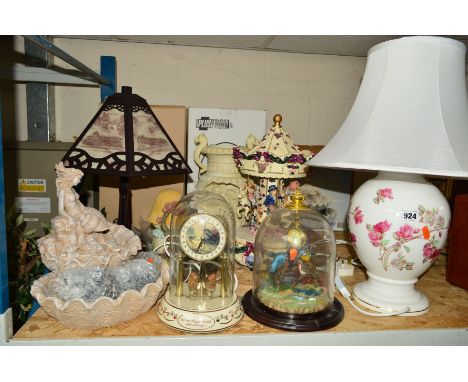AN AYNSLEY TABLE LAMP AND SHADE, decorated with roses, height base approximately 30cm, together with a Bradford Exchange Dome