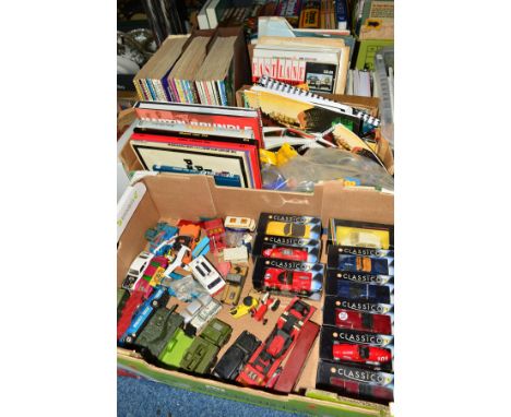 A TRAY OF TOY CARS ETC, to include Shell Classico Ferrari examples, boxed various other Matchbox, Dinky etc, together with a 