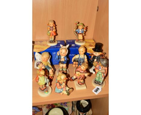 TEN GOEBEL/HUMMEL FIGURES, to include 'Little Fiddler' Hum4, 'Little Gardener' Hum74, 'School Girl' Hum81 (boxed and head reg