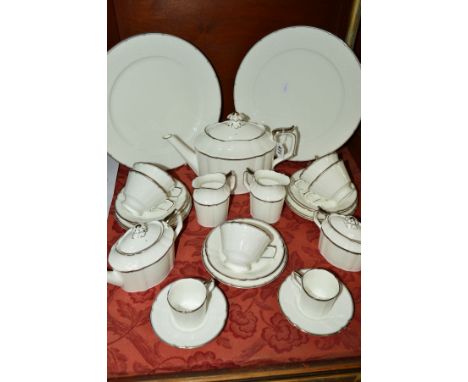 ROYAL CROWN DERBY 'DARLEY ABBEY PURE' PART TEAWARES, to include large teapot, small teapot, two milk/cream jugs, covered suga