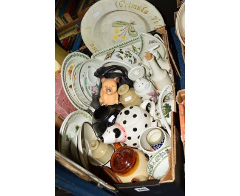 A BOX AND LOOSE CERAMICS ETC, to include Portmeirion, Goebel, stoneware bottles, vases, etc