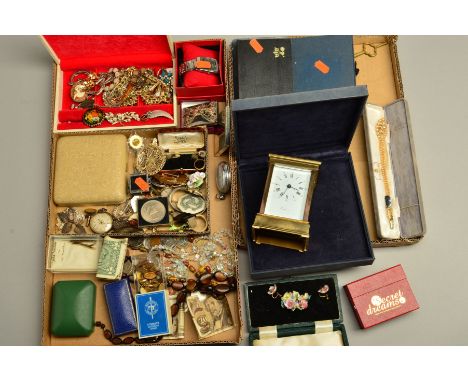 TWO SMALL BOXES OF MAINLY JEWELLERY, to include a selection of silver and white metal jewellery, an early 20th Century silver