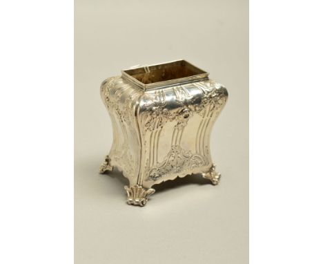 A GEORGE III SILVER TEA CADDY OF BOMBE FORM, chased floral sprays, lacks cover, maker Albertus Schurman, London 1761, approxi