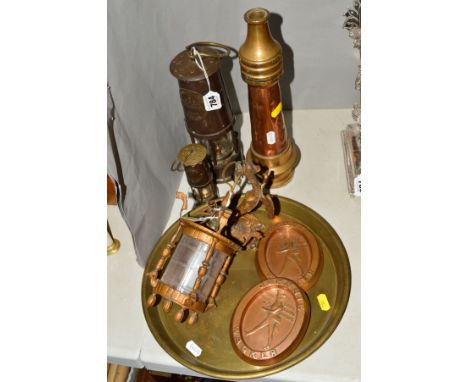 AN ECCLES PROJECTOR LAMP &amp; LIGHTING CO LTD MINERS LAMP, together with a smaller version (Littleton Colliery), a Charles W