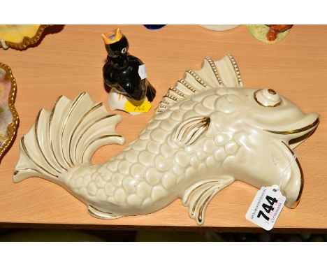CLARICE CLIFF FOR WILKINSON LTD FISH SHAPED WALL POCKET, with gilt detail, factory backstamp and embossed 192 to base, length