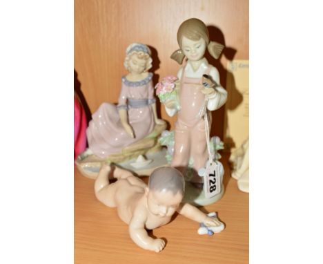 THREE VARIOUS FIGURES, to include a Lladro figure 'Spring' No.5217, designer Juan Huerta, height 18.5cm, a Nao figure, girl w