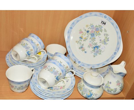 ROYAL DOULTON 'CONISTON' TEAWARES, H5030, to include cake plate, milk jug, covered sugar, five 20cm plates, six teacups, six 