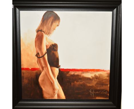 IGOR SHULMAN (RUSSIAN CONTEMPORARY), 'Inna', a three quarter length portrait of a female figure wearing lingerie, signed and 