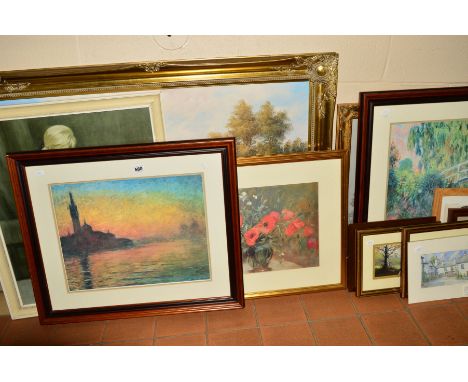 PICTURES AND PRINTS, to include P. Wilson landscape, oil on canvas, gilt framed, approximately 60cm x 90cm, B. Oldfield lands