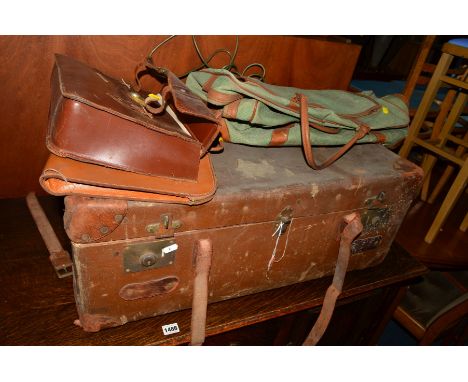 A VINTAGE TRAVELLING TRUNK, together with three various other luggage items, etc (s.d.) (7)