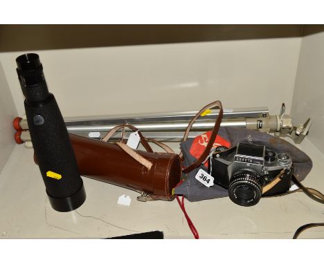 AN EXAKTA VX500FILM CAMERA, and a Nickel Malberg spotting scope