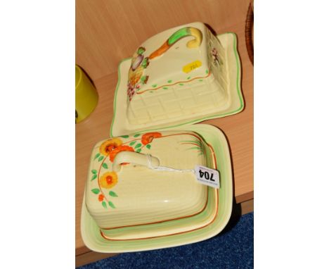 CLARICE CLIFF FOR NEWPORT POTTERY, a cheese dish, floral pattern, together with a Royal Staffordshire (A.J.Wilkinson Ltd) che
