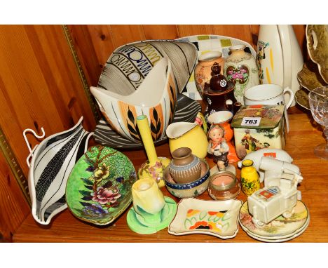 A GROUP OF CERAMICS, to include Royal Doulton, Carltonware, small bargeware teapot, Bretby, Shelley, Maling, Jersey Pottery e