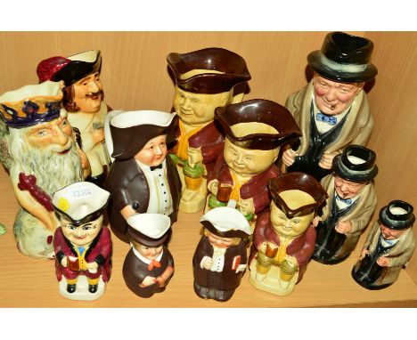 TEN VARIOUS TOBY JUGS, to include a set of three graduating Royal Doulton D6171, D6172 and D6175, a set of three graduating W