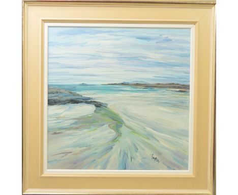 TOM BARRON (BRITISH CONTEMPORARY), an impressionist coastal seascape, signed bottom right, oil on canvas, framed, approximate