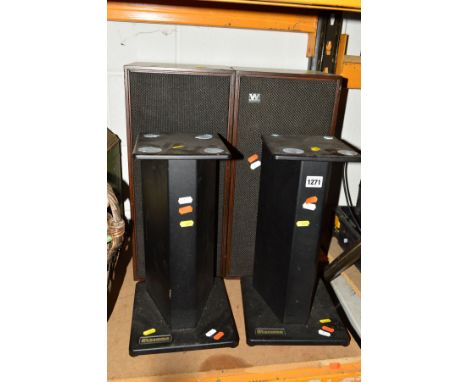 A PAIR OF WHARFDALE TRITON 3 SPEAKERS together with a pair of Atacama speaker stands (4)