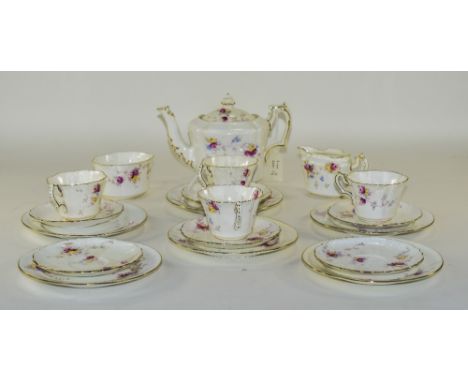 Paragon Fine China Early 20th Century 19 Piece Part Tea Service. Pink, Yellow And Blue Flowers On White Ground. Comprises 4 T