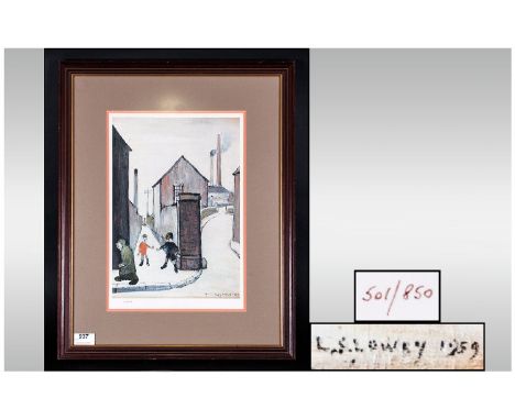 L.S.Lowry 1887-1976 Limited Edition Colour Print, no.501/850, 'Back Streets of Salford', mounted and framed behind glass; 14.
