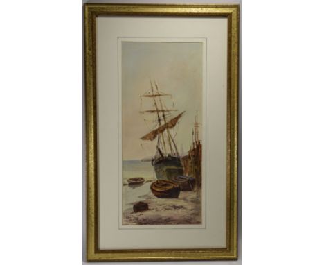 J. Mcarundale Flo 1910 - 1920 Seascape, Title ' Ebb Tide ' Watercolour, Signed, Mounted and Framed Behind Glass. Painting Onl