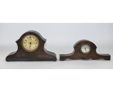 Swiss Made 8 Day Wood Cased Mantle Clock. Arabic Numerals. Height 6.75 inches. Together with One Other.