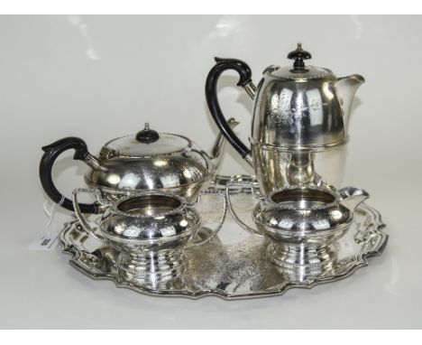 Silver Plated Five Piece Tea Service. Comprising Tea Pot, Water Jug, Sugar Bowl, Milk Jug, Tray.