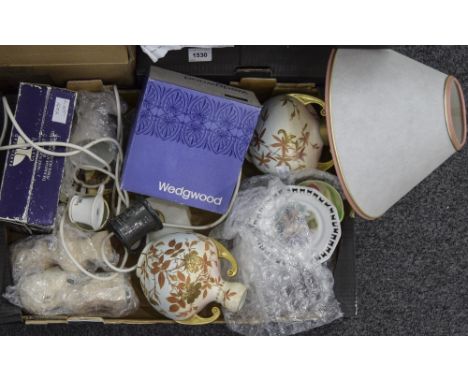 Mixed Lot Comprising Ceramic Lamps, Glassware, Wedgwood Prince Of Wales Mug, 