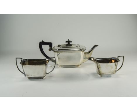 Antique Silver Plated 3 Piece Tea Service, Maker Francis Howard and Son. c.1900. Teapot 5.5 Inches High, Sugar Bowl 3.5 Inche