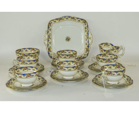 Paragon Bone China 22 Piece Tea Service. Circa 1920's. Belvedere Pattern. Comprises 6 Trios, Milk Jug, Sugar Bowl. All Pieces