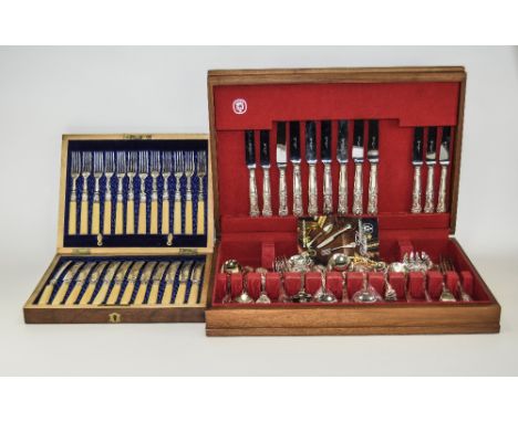 Cased Canteen Of Silver Plated Cutlery, Made By Spear And Jackson England. Together With Silver Banded Fish Knives And Fork S