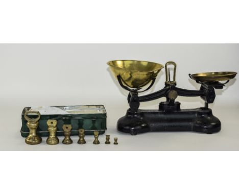 Set of Metal Weighing scales including weights. By 'Libra Scale Co.'