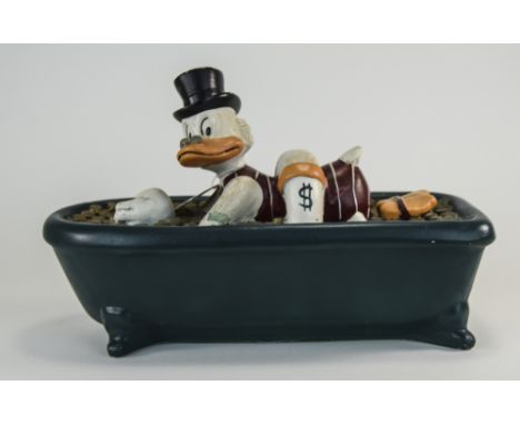Disney Interest Ceramic Figure Uncle Scrooge Swimming In A Bath Tub Of Coins 
